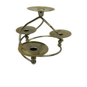 Brass 4-Tier Decorative Candle Holder Frame Geometric Design